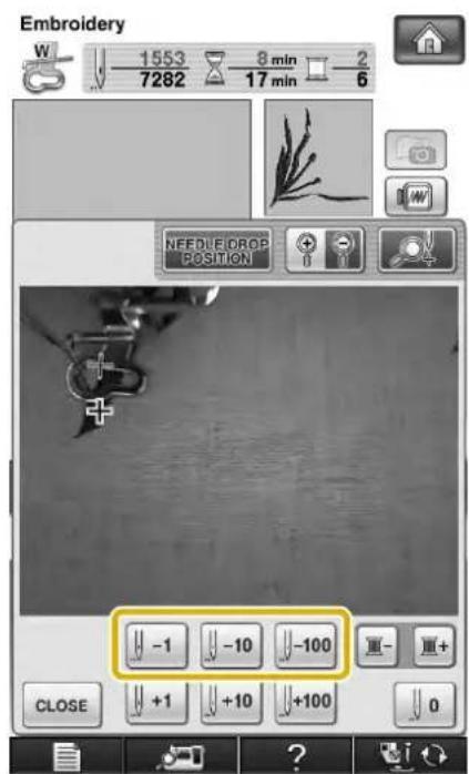 Embroidery W 1553 8 min 2 7282 17 min 6 NEEDLE DROP POSITION -1 -10 -100 CLOSE +1 +10 +100 0