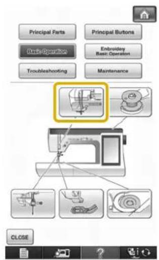 Principal Parts Date Operation Troubleshooting Principal Buttons Embroidery Basic Operation Maintenance CLOSE