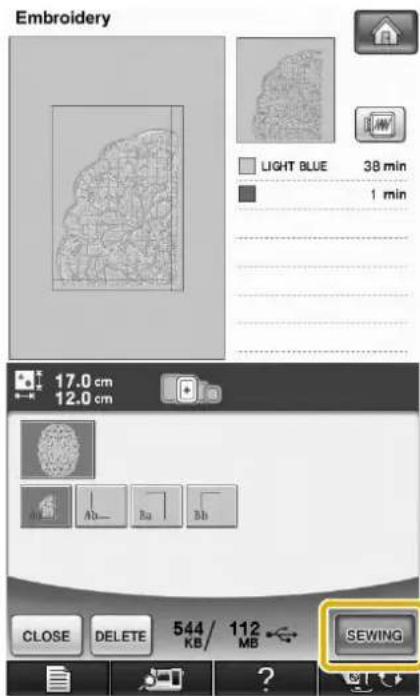 Embroidery LIGHT BLUE 38 min 1 min 17.0 cm 12.0 cm CLOSE DELETE 544/ 112 SEWING KB MB ?