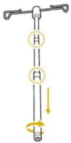 Diagram illustrating a mechanical or electrical system with labeled components and directional arrows indicating motion or force.