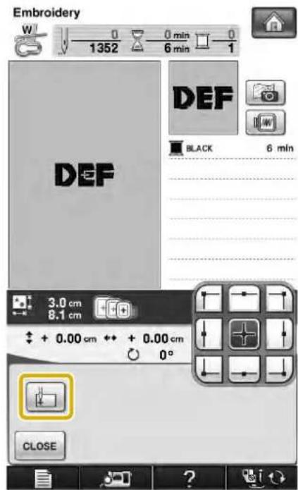 Embroidery W 1352 0 min 0 6 min 1 DEF BLACK 6 min 3.0 cm 8.1 cm + + 0.00 cm + + 0.00 cm 0° CLOSE