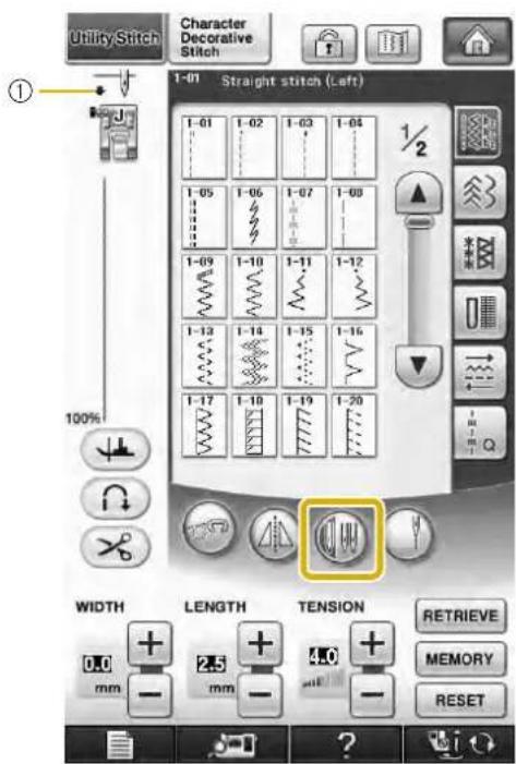 Utility Stitch Character Decorative Stitch 1-01 Straight stitch (Left) 1-01 1-02 1-03 1-04 1-05 1-06 1-07 1-08 1-09 1-10 1-11 1-12 1-13 1-14 1-15 1-16 1-17 1-18 1-19 1-20 WIDTH LENGTH TENSION RETRIEVE 0.0 + 2.5 + 4.0 + mm - mm - - MEMORY RESET