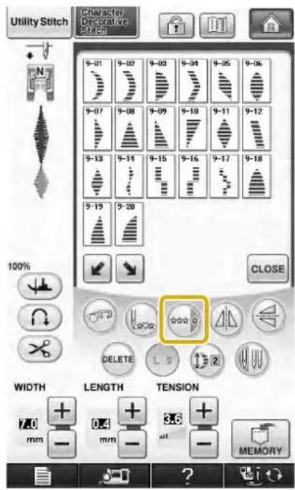 Utility Stitch Character Decorative Stitch 9-01 9-02 9-03 9-04 9-05 9-06 9-07 9-08 9-09 9-10 9-11 9-12 9-13 9-14 9-15 9-16 9-17 9-18 9-19 9-20 100% CLOSE WIDTH LENGTH TENSION mm mm - MEMORY