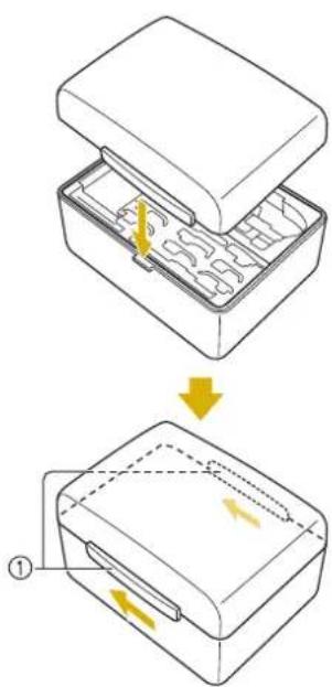 Diagram illustrating a mechanical assembly process with labeled steps and directional arrows indicating movement or force.