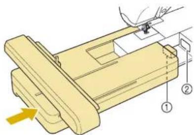 Technical diagram of a mechanical assembly with labeled parts and directional arrow indicating motion