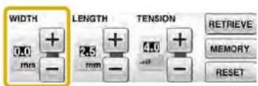 WIDTH 0.0 mm LENGTH 2.5 mm TENSION 4.0 + - + - RETREVE MEMORY RESET