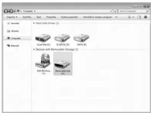 Organize AutoPlay Eject Properties System properties Uninstall or change a program Search Computer Favorites Libraries Computers Network Hard Disk Drives (3) Local Disk (5) V_WISTAV (9) DATA (5) Devices with Removable Storage (2) DVD RAM Drive (1) Removable Disk (6)