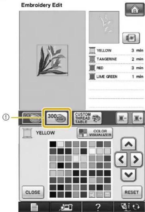 Embroidery Edit YELLOW 3 min TANGERINE 2 min RED 3 min LIME GREEN 1 min 300° CUSTOM THREAD TABLE YELLOW COLOR VISUALIZER CLOSE RESET