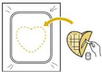 Diagram showing a heart-shaped outline inside a square with an arrow pointing to a hand holding a bag, alongside a coin and grid pattern.