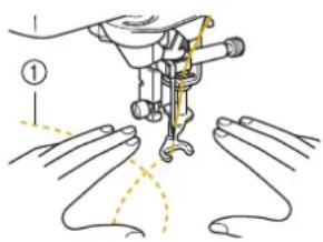 Diagram showing a hand operating a mechanical device with labeled parts and motion arrows