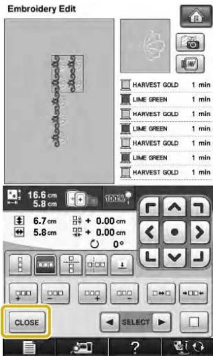 Embroidery Edit HARVEST GOLD 1 min LIME GREEN 1 min HARVEST GOLD 1 min LIME GREEN 1 min HARVEST GOLD 1 min LIME GREEN 1 min HARVEST GOLD 1 min CLOSE SELECT