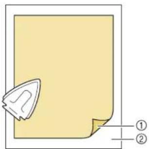 Diagram showing a yellow document with a triangular shape and two labeled lines (① and ②) pointing to it.