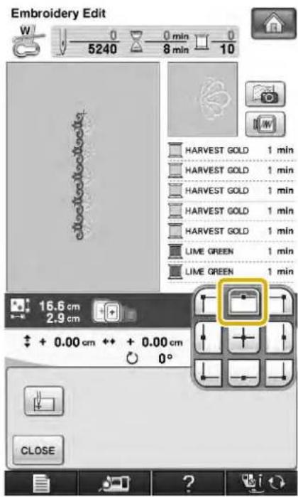 Embroidery Edit W 0 min 0 5240 8 min 10 HARVEST GOLD 1 min HARVEST GOLD 1 min HARVEST GOLD 1 min HARVEST GOLD 1 min LIME GREEN 1 min LIME GREEN 1 min 16.6 cm 2.9 cm + + 0.00 cm + + 0.00 cm 0° CLOSE