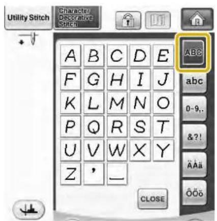 Utility Stitch Character Decorative Stitch ABC abc 0-9.. &?! AAa OOO CLOSE