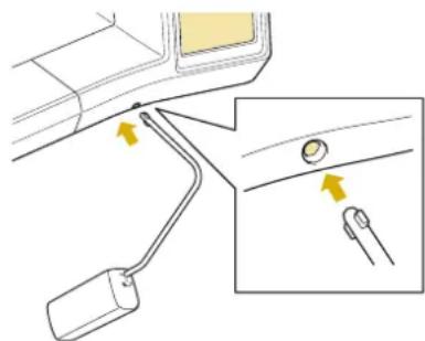 Diagram showing a car's side panel with a handle and valve, annotated with yellow arrows indicating movement or force direction.