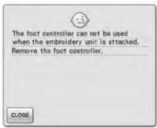 The foot controller can not be used when the embroidery unit is attached. Remove the foot controller.