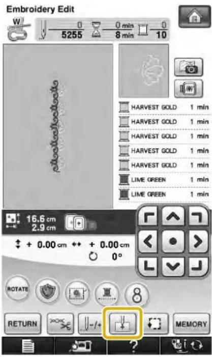 Embroidery Edit W 0 0 min 0 5255 8 min 10 HARVEST GOLD 1 min HARVEST GOLD 1 min HARVEST GOLD 1 min HARVEST GOLD 1 min LIME GREEN 1 min LIME GREEN 1 min 16.6 cm 2.9 cm + 0.00 cm + + 0.00 cm 0° ROTATE RETURN MEMORY
