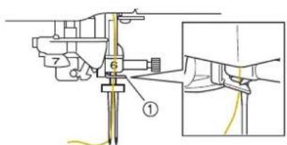 Technical diagram showing a mechanical assembly with numbered components and an inset view of a tool interacting with a component.