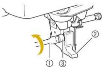 Technical diagram of a mechanical assembly with numbered components and directional arrow indicating motion or force