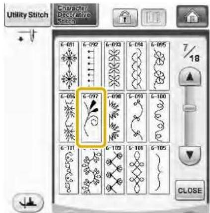 Utility Stitch Character/Decorative Stitch 6-091 6-092 6-093 6-094 6-095 6-096 6-097 -098 6-099 6-100 6-101 6-102 6-103 6-104 6-105 7/18 CLOSE