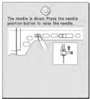 The needle is down. Press the needle position button to raise the needle.