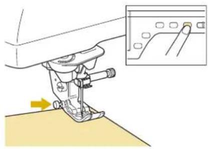 BABY LOCK Ellisimo Gold 2 BLSOG2 - While keeping the black button on the left side of presser foot "J" pressed in, press the "Presser Foot Lifter" button to lower the presser foot. - 1