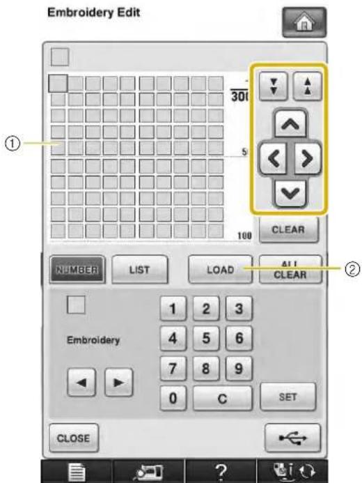 Embroidery Edit 301 5 100 CLEAR NUMBER LIST LOAD ALL CLEAR Embroidery 0 C SET CLOSE
