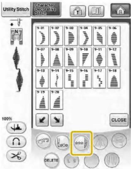 Utility Stitch Character/Decorative Stitch 9-01 9-02 9-03 9-04 9-05 9-06 9-07 9-08 9-09 9-10 9-11 9-12 9-13 9-14 9-15 9-16 9-17 9-18 9-19 9-20 CLOSE DELETE L S