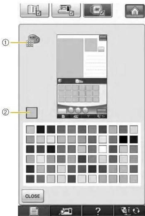 Screenshot of a mobile app interface showing a color palette with numbered UI elements and a grid of grayscale squares.