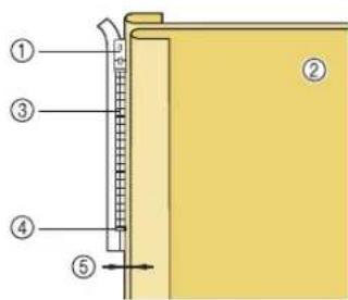 Diagram of a mechanical or structural assembly with numbered components and dimension lines