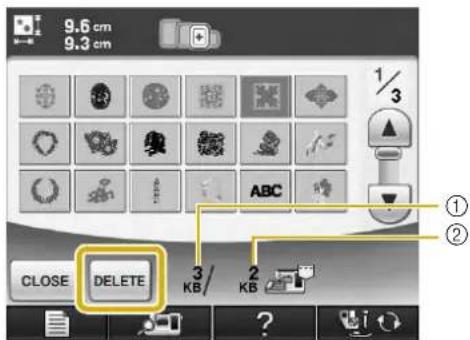 9.6 cm 9.3 cm CLOSE DELETE 3/KB 2 KB ① ②