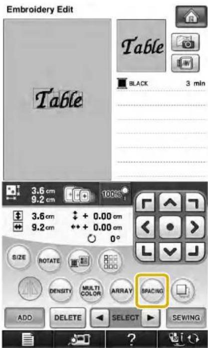 Embroidery Edit Table BLACK 3 min 3.6 cm 9.2 cm 100% 3.6 cm + 0.00 cm 9.2 cm + 0.00 cm 0° SIZE ROTATE DENSITY MULTI COLOR ARRAY BRACING ADD DELETE SELECT SEWING