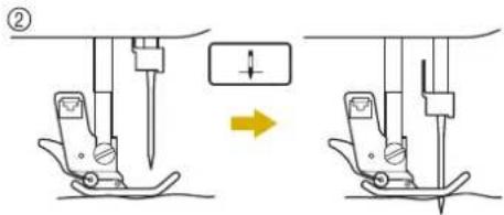 Diagram illustrating sewing process with labeled steps and directional arrow indicating movement