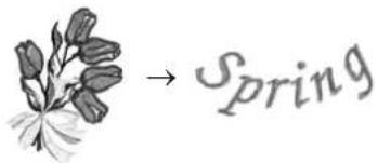Handwritten-style text showing a flower with a sprout and the word 'Spring' beside it.