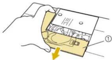 Diagram showing a hand holding an electronic device with labeled parts and a yellow arrow indicating direction or force.