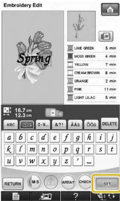 Embroidery Edit Spring LIME GREEN 5 min MOSS GREEN 4 min YELLOW 7 min CREAM BROWN 6 min ORANGE 2 min PINK 11 min LIGHT LILAC 5 min 16.7 cm 12.3 cm ABC abc 0-9.. &?! ÄÄä ÖÖö DELETE a b c d e f g h i j k l m n o p q r s t u v w x y z ' _ RETURN L M S ARRAY CHECK SET