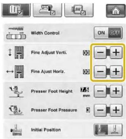 Width Control Fine Adjust Verti. Fine Ajust Horiz. Presser Foot Height Presser Foot Pressure Initial Position