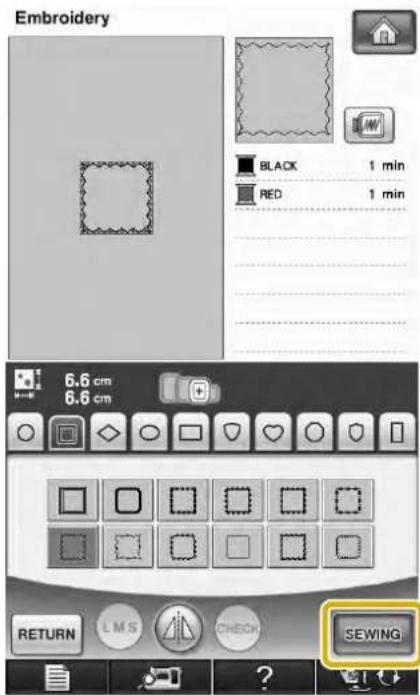 Embroidery BLACK 1 min RED 1 min 6.6 cm 6.6 cm RETURN LMS CHECK SEWING