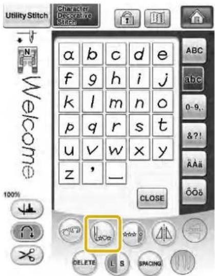 Utility Stitch Character Decorative Stitch N Welcome 100% a b c d e f g h i j k l m n o p q r s t u v w x y z ' _ CLOSE ABC abc 0-9.. &?! A A B O O O DELETE L S SPACING