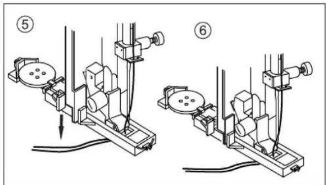 Technical diagram showing two mechanical assembly setups labeled ⑤ and ⑥, with arrows indicating movement or force direction.