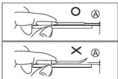 Diagram showing two hand positions with labeled symbols (circle and cross) indicating correct and incorrect states of a tool or device.
