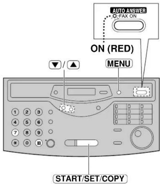 AUTO ANSWER FAX ON ON (RED) MENU START/SET/COPY