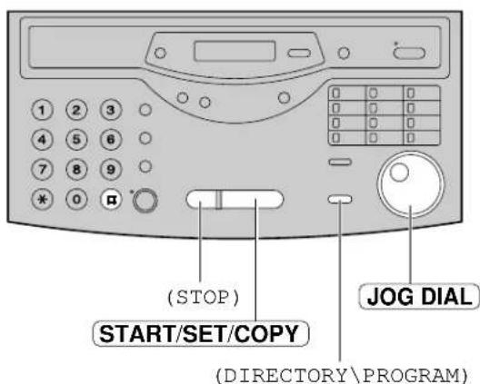 1 2 3 4 5 6 7 8 9 * 0 □ (STOP) START/SET/COPY (DIRECTORY\PROGRAM) JOG DIAL
