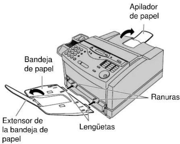 Apilador de papel Bandeja de papel Ranuras Extensor de la bandeja de papel Lengüetas