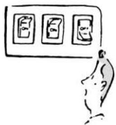 Hand-drawn sketch of a person viewing three framed photos on a wall, with visible text labels and numbers.