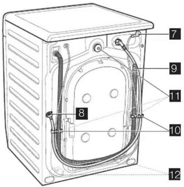 Technical diagram of a front-mounted device with numbered parts labeled 7 through 12