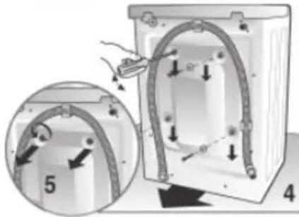 Diagram showing a mechanical assembly with labeled parts and directional arrows, including a magnified inset of a component labeled '5'.