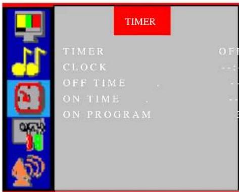 TIMER TIMER OFF CLOCK -- OFF TIME -- ON TIME -- ON PROGRAM
