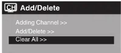 Add/Delete Adding Channel >> Add/Delete >> Clear All >>