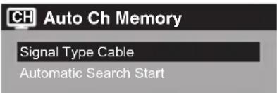 Auto Ch Memory Signal Type Cable Automatic Search Start